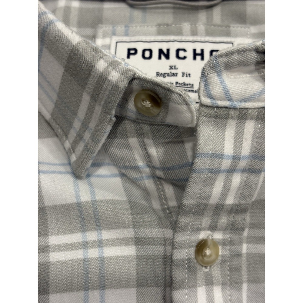 Poncho Outdoors The Snowcat Men's XL White Gray Blue Plaid Performance Flannel